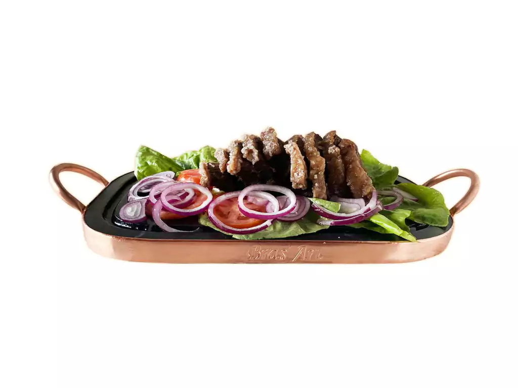 Chapa Para Grelhar 33X19 cm Em Pedra Sabão Com Alça De Cobre