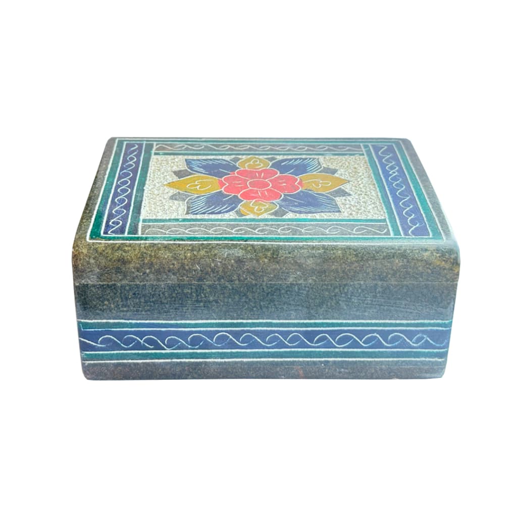 Porta Joia Baú Decorado De Pedra Sabão Lindíssimo 14x11 cm G