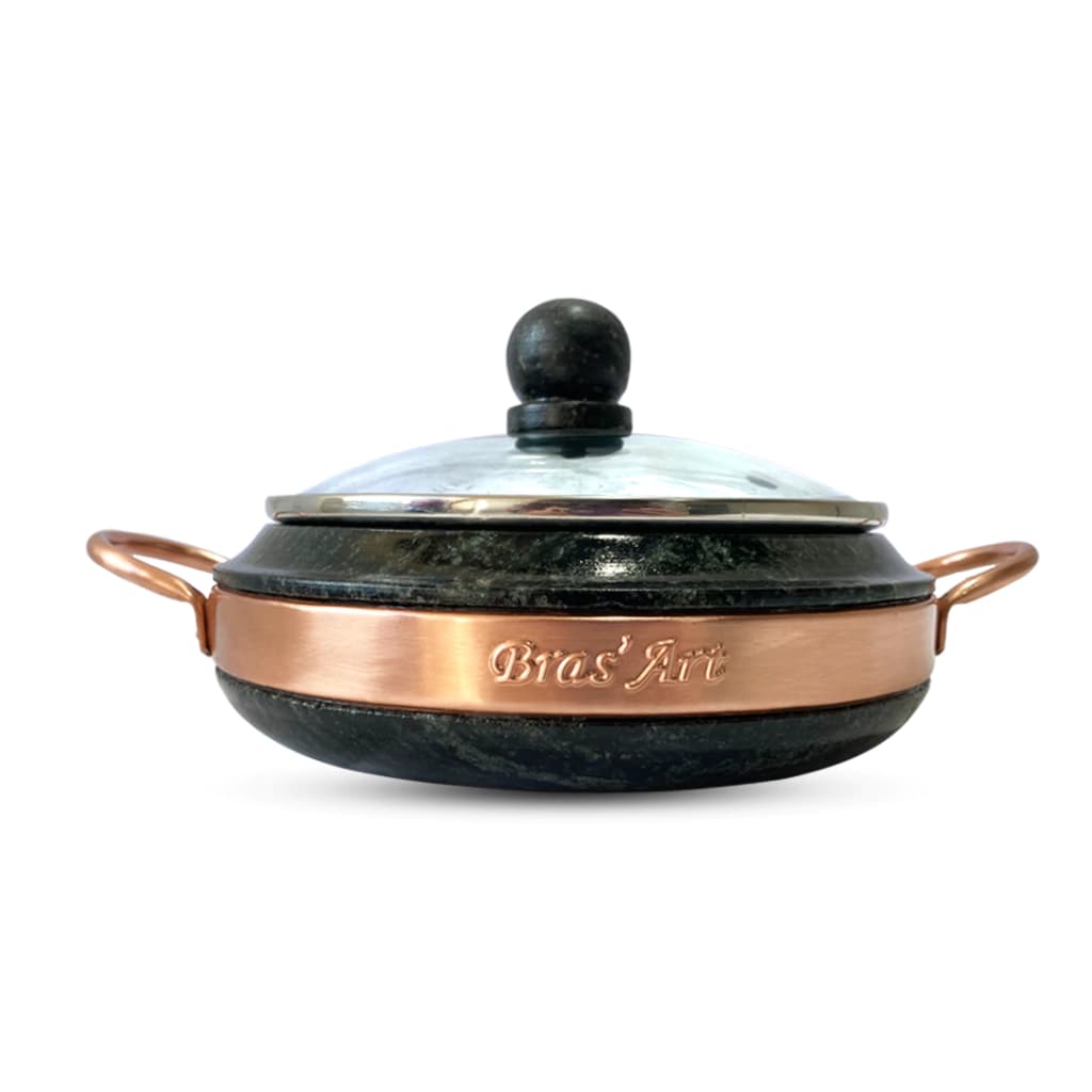 Frigideira De Pedra Sabão 20 cm com tampa de vidro Moquequeira