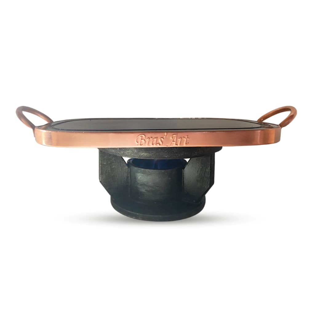 Fondue Retangular De Pedra Sabão 33x19 cm Com Alça e Contorno de cobre