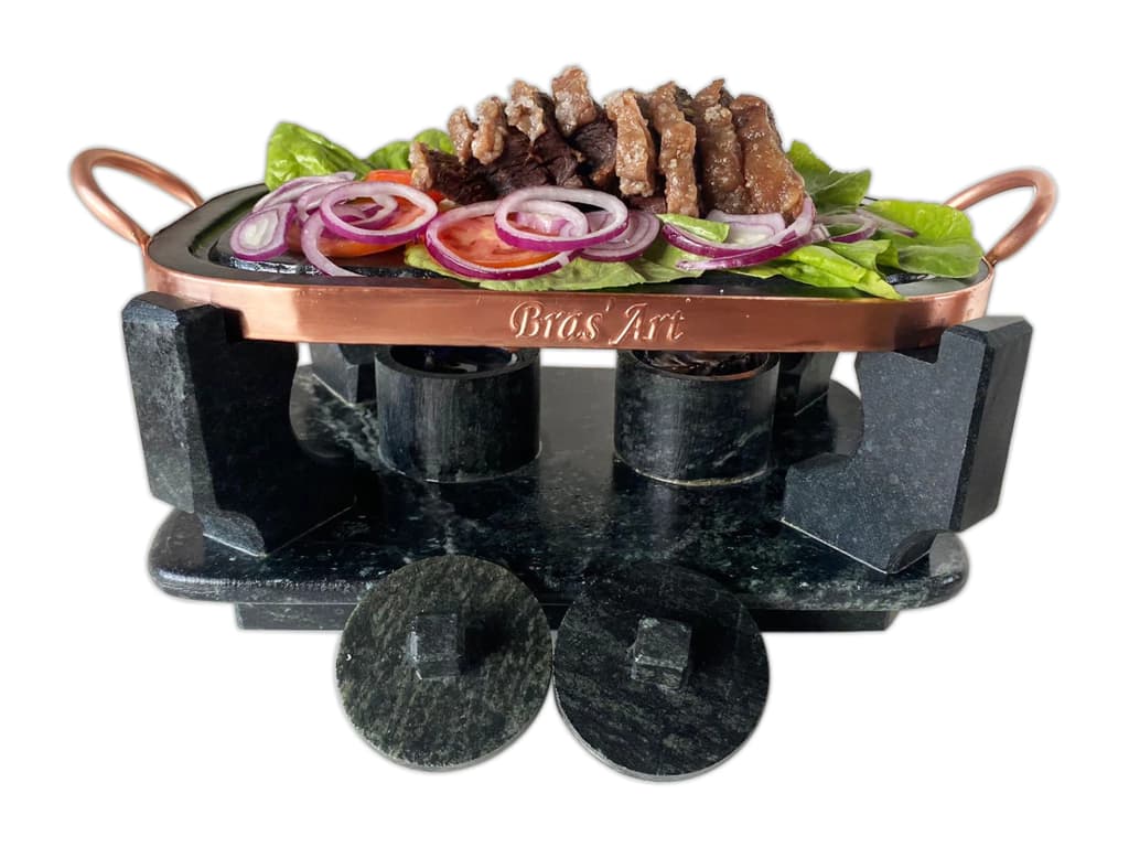 Chapa para carne 33X19 com rechaud 2 queimadores em Pedra sabão